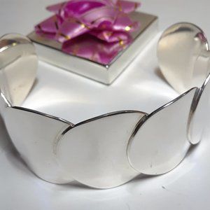 Vintage Bold Over lapping Polish Circle SterlingSilver Mexico Cuff Bracelet14375